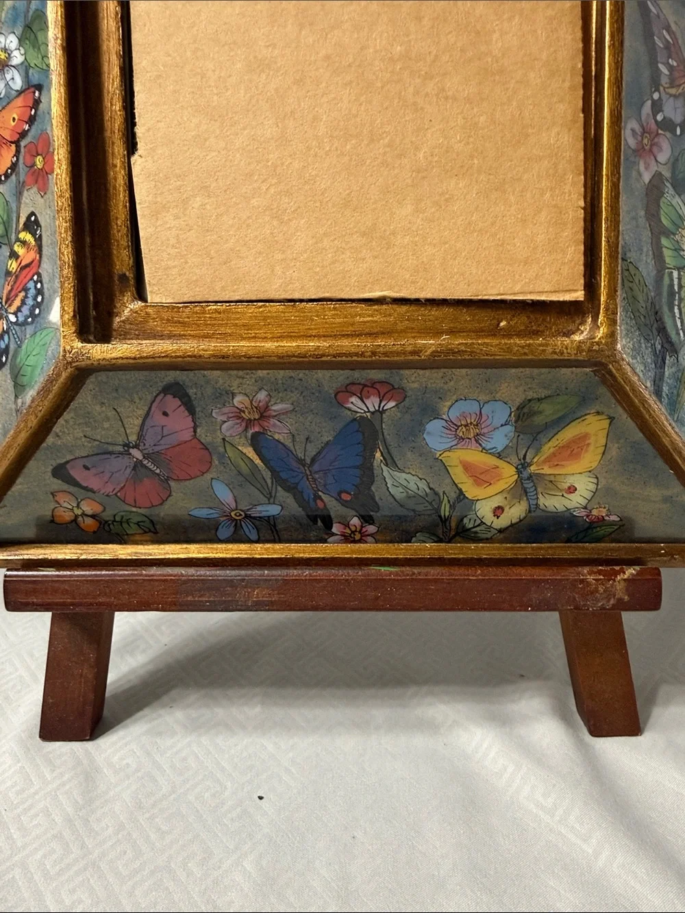Vtg Peruvian Reverse Painted Mirror Vibrant Color Intricate Floral & Butterflies